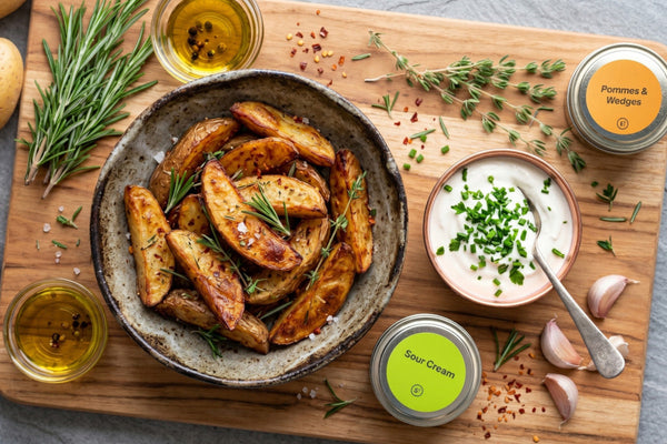 Selbstgemachte Kartoffel Wedges mit einer Sour Cream Dip Sauce