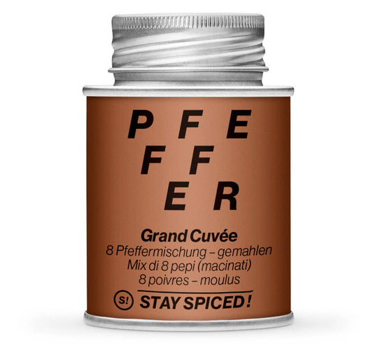 8 Pfeffermischung - Grand Cuvée - Geschlossene Braun Gewürzdose von STAY SPICED !