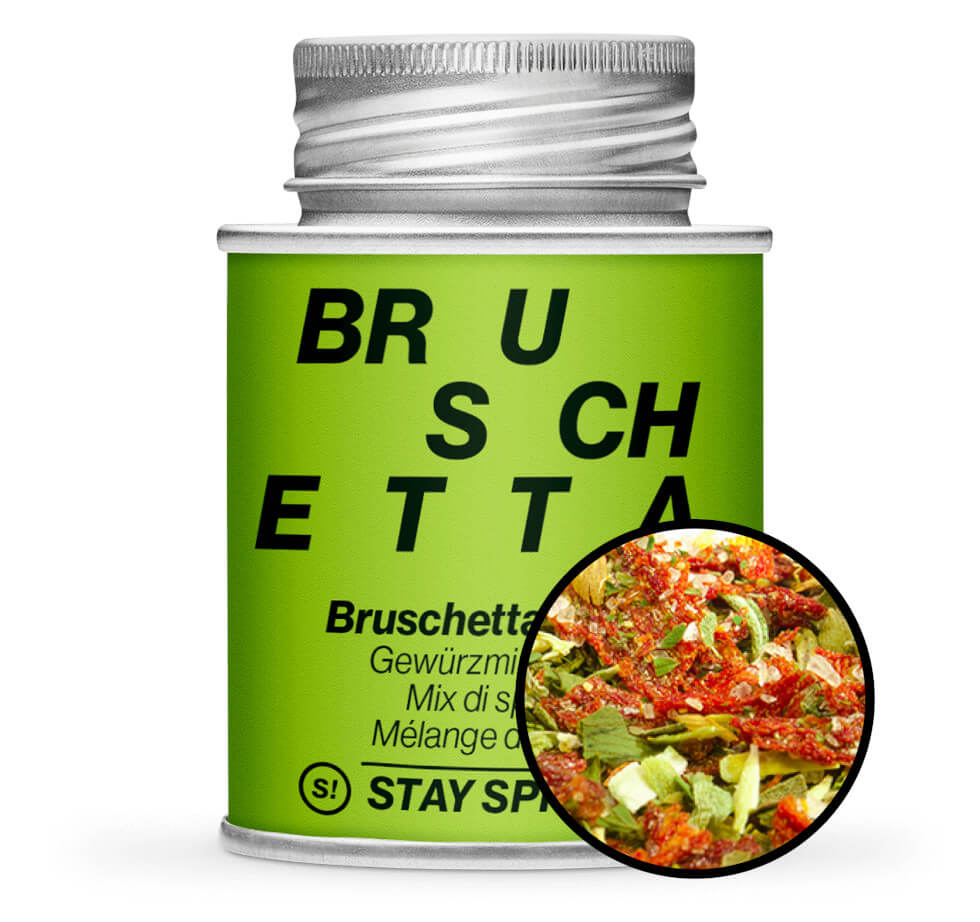 Bruschetta Verde - Hellgrüne Gewürzdose mit kleiner runder Gewürz-Vorschau von STAY SPICED! bei Chefkoch-Gewürze