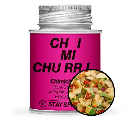 Chimichurri - original Blend Gewürzzubereitung - Pinke Gewürzdose mit kleiner runder Gewürz-Vorschau von STAY SPICED ! bei Chefkoch-Gewürze