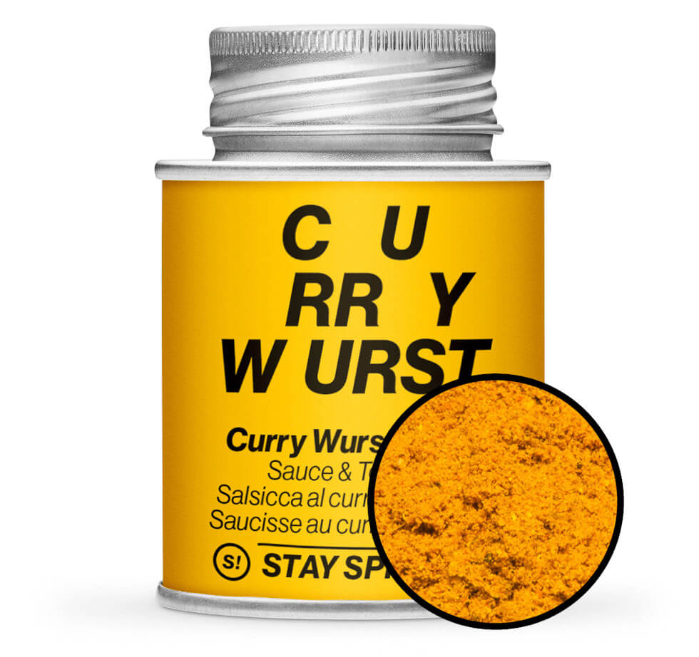 Curry Wurst Gewürzmischung scharf - Geschlossene Gelb Gewürzdose von STAY SPICED !