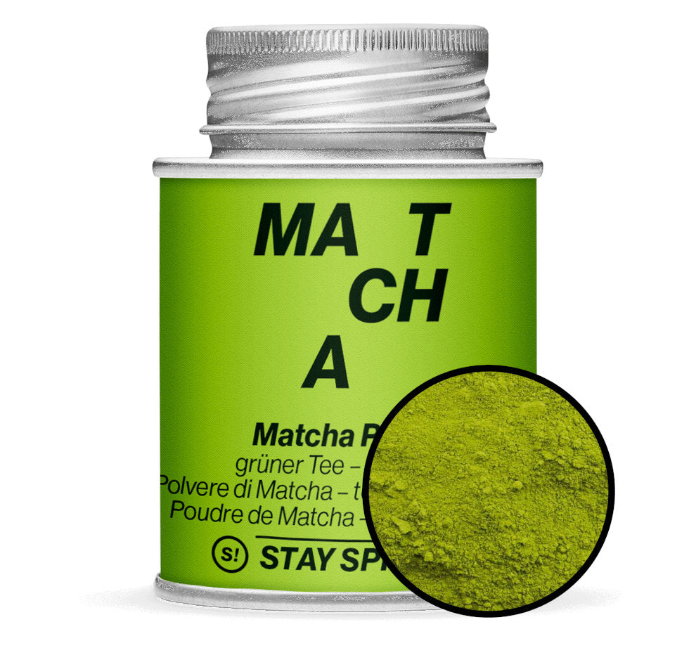 Grüner Tee Matcha Pulver - Hellgrüne Gewürzdose mit kleiner runder Gewürz-Vorschau von STAY SPICED! bei Chefkoch-Gewürze