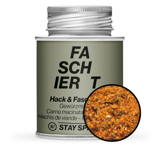 Hackfleisch & Faschiertes Gewürz - Graue Gewürzdose mit kleiner runder Gewürz-Vorschau von STAY SPICED ! bei Chefkoch-Gewürze