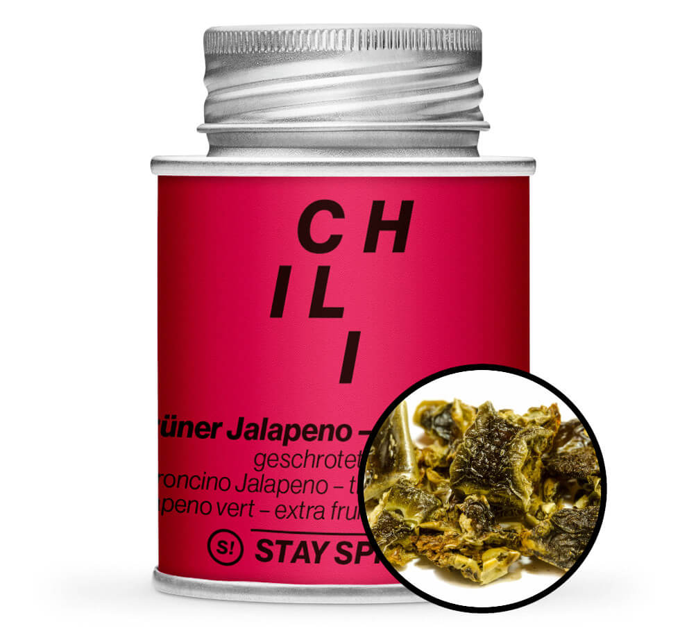 Jalapeno Chili grün geschrotet 9mm - Pink Gewürzdose von STAY SPICED ! bei Chefkoch-Gewürze