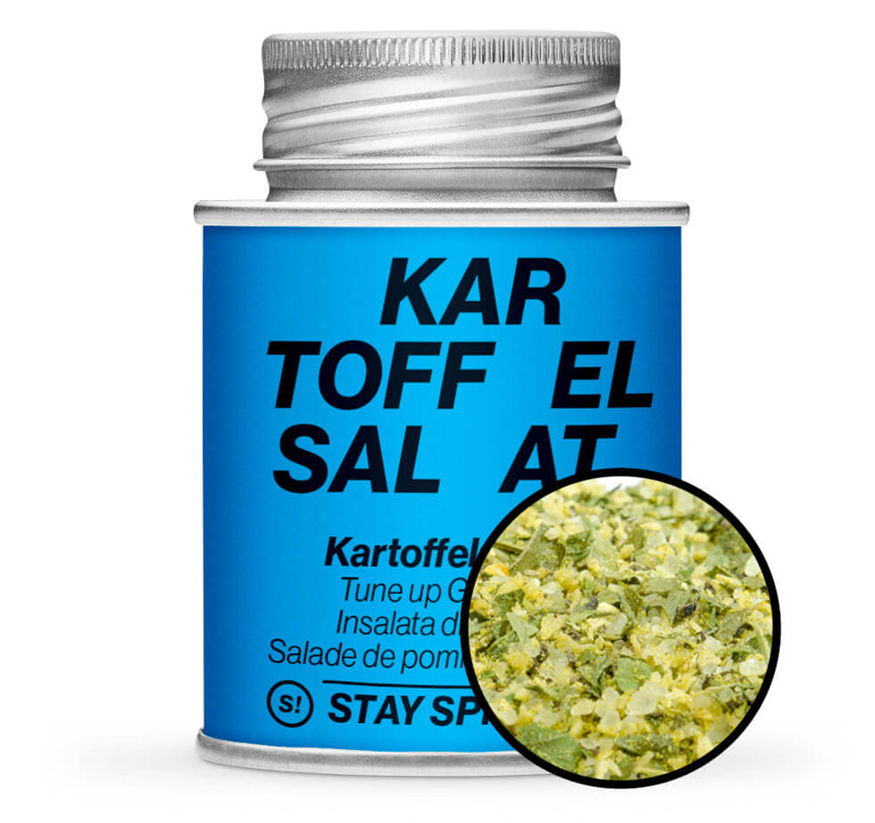 Kartoffelsalat Gewürz Omas Geheimnis - Blaue Gewürzdose mit kleiner runder Gewürz-Vorschau von STAY SPICED! bei Chefkoch-Gewürze