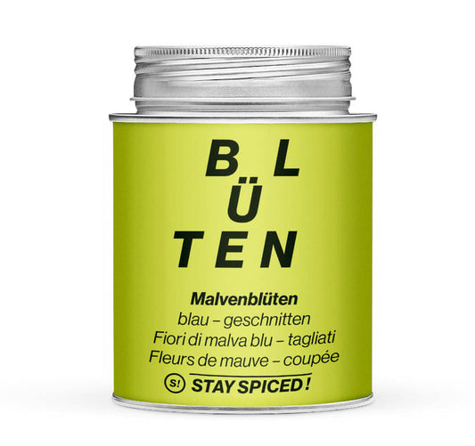Malvenblüten blau geschnitten - Geschlossene hellgrüne Gewürzdose von STAY SPICED