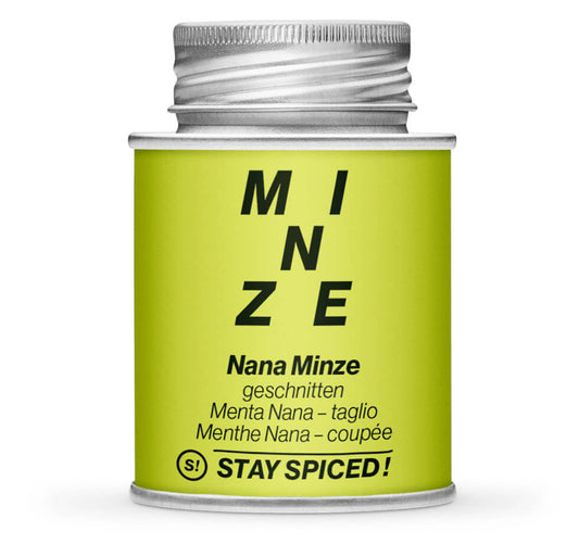 Nana Minze geschnitten 3-5mm - Geschlossene hellgrüne Gewürzdose von STAY SPICED