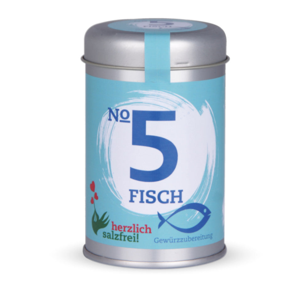 Nr. 5 Fisch herzlich salzfrei - Geschlossene hellblaue Gewürzdose von Chefkoch-Gewürze