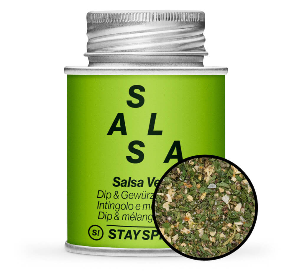 Salsa Verde - Dip & Gewürzmischung - Grüne Gewürzdose mit kleiner runder Gewürz-Vorschau von STAY SPICED ! bei Chefkoch-Gewürze