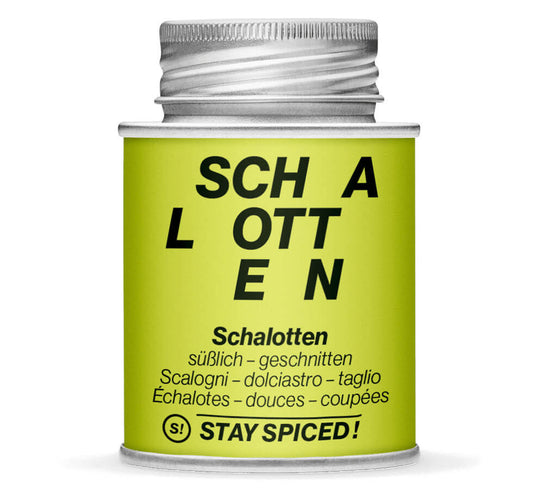 Schalotten geschnitten, 2-3 mm - Geschlossene Hellgrün Gewürzdose von STAY SPICED