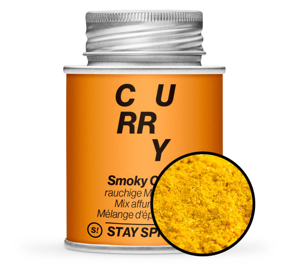Smoky Curry - Grill & Barbecue Gewürz - Gelbe Gewürzdose mit kleiner runder Gewürz-Vorschau von STAY SPICED ! bei Chefkoch-Gewürze