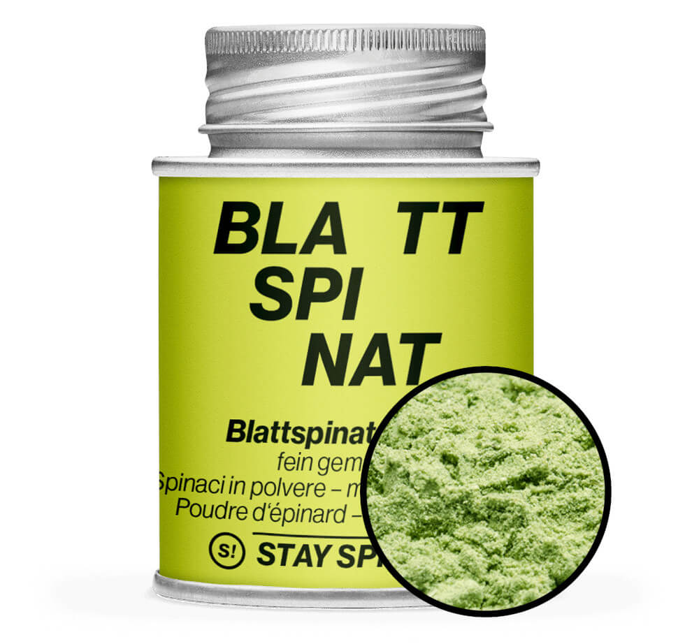 Spinat Pulver - Blattspinat - fein gemahlen - Hellgrün Gewürzdose mit Gewürz-Vorschau von STAY SPICED! bei Chefkoch-Gewürze
