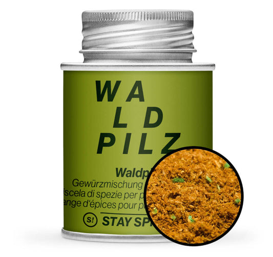 Waldpilz Gewürzmischung - Grüne Gewürzdose mit kleiner runder Gewürz-Vorschau von STAY SPICED ! bei Chefkoch-Gewürze