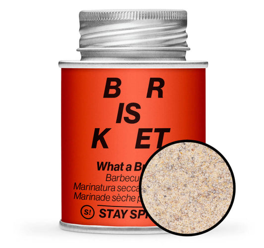 What a Brisket - Barbecue Rub - Rote Gewürzdose mit kleiner runder Gewürz-Vorschau von STAY SPICED ! bei Chefkoch-Gewürze