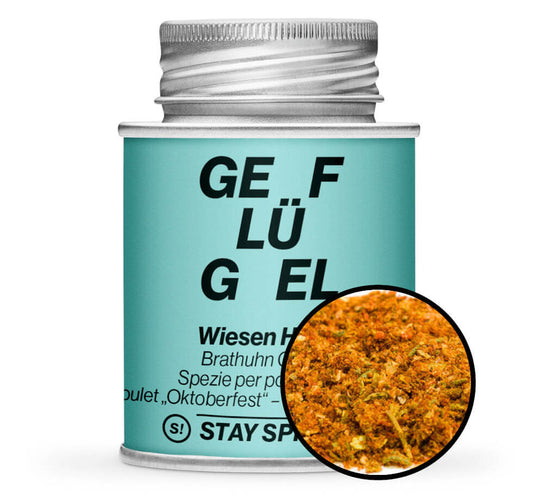 Wiesenhendl Poulet Gewürz - Hellgrüne Gewürzdose mit kleiner runder Gewürz-Vorschau von STAY SPICED ! bei Chefkoch-Gewürze