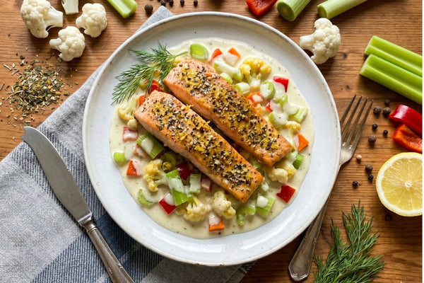 Lachsfilet mit Gemüse an sämiger Cointreau-Sauce