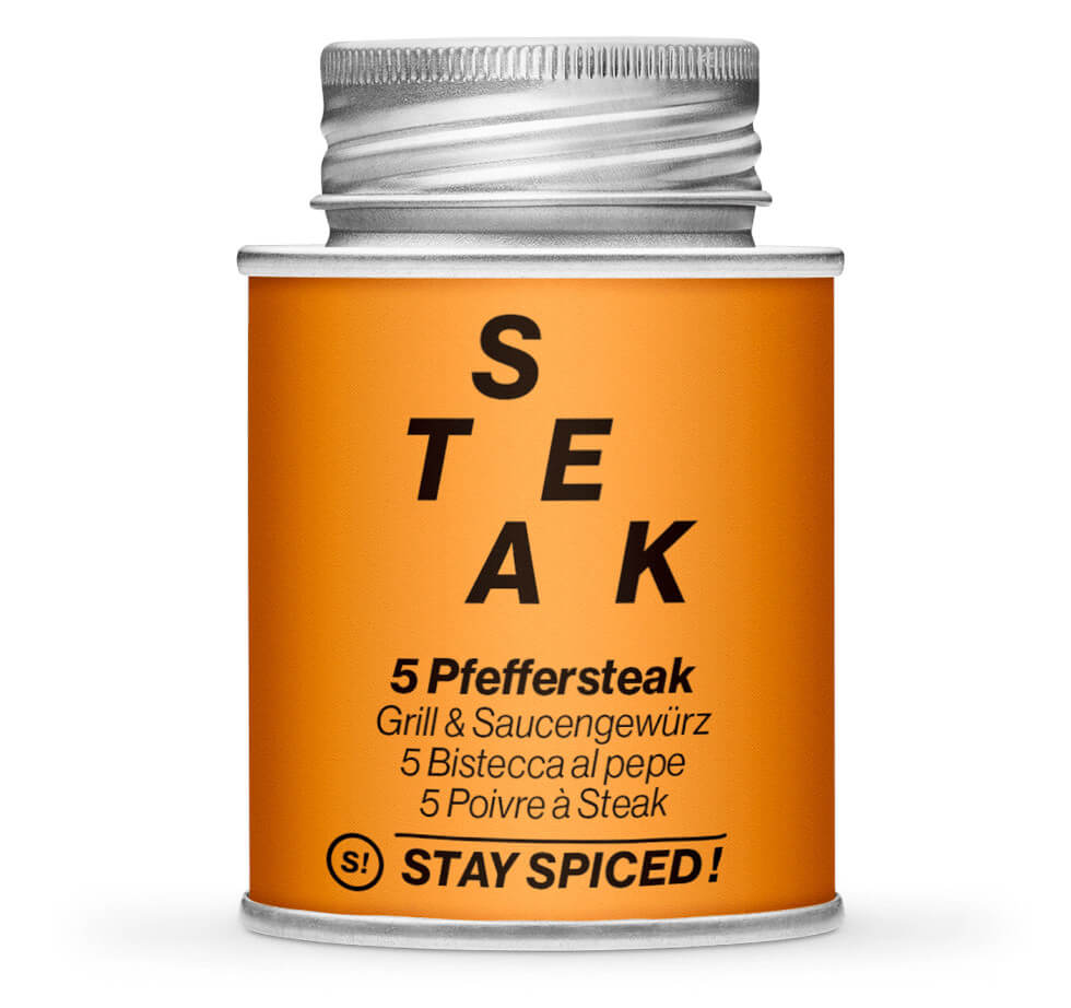 5 Pfeffersteak Grill & Saucengewürz - Geschlossene orange Gewürzdose von STAY SPICED