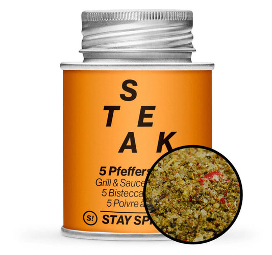 5 Pfeffersteak Grill & Saucengewürz - Orange Gewürzdose mit kleiner runder Gewürz-Vorschau von STAY SPICED ! bei Chefkoch-Gewürze