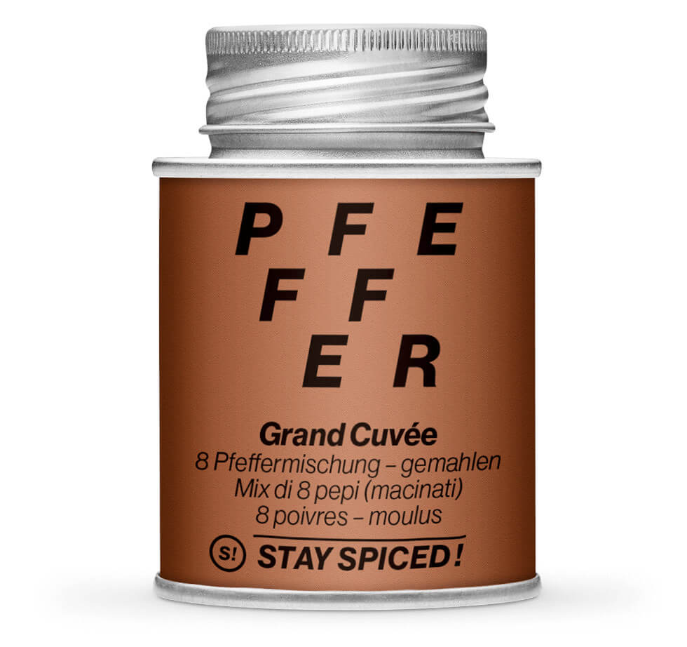 8 Pfeffermischung - Grand Cuvée - Geschlossene Braun Gewürzdose von STAY SPICED !