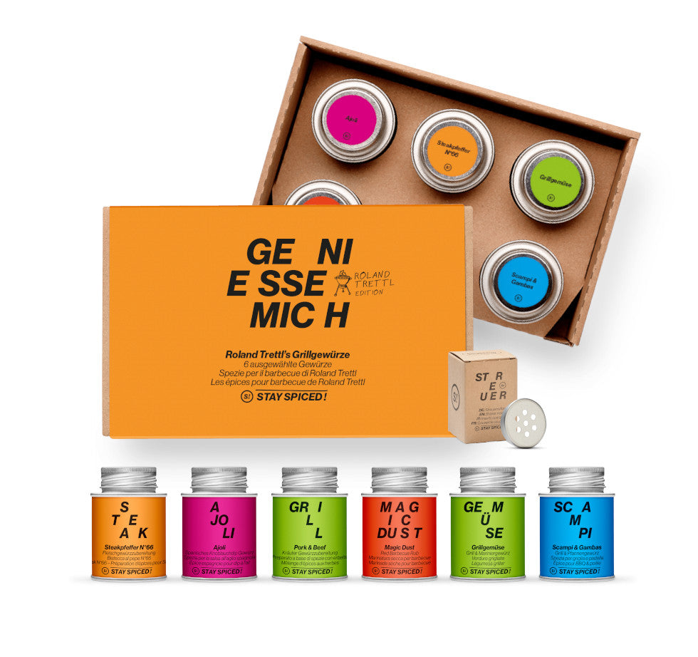 Das exklusive Roland Trettl Grill Gewürze Set von STAY SPICED ! mit sechs ausgewählten Barbecue-Spezialitäten