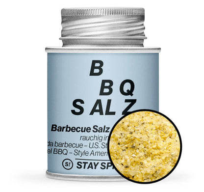 US-Style BBQ Salz - Hellblaue Gewürzdose mit kleiner runder Gewürz-Vorschau von STAY SPICED ! bei Chefkoch-Gewürze