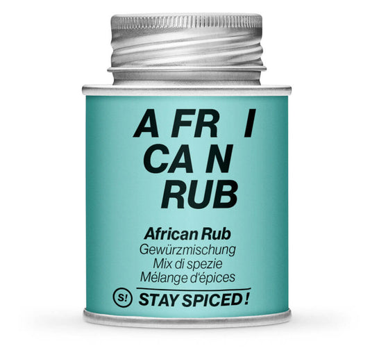African Rub Gewürzmischung - Geschlossene hellblaue Gewürzdose von STAY SPICED!