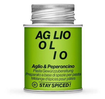 Aglio & Peperoncino Gewürzmischung - Geschlossene hellgrüne Gewürzdose von STAY SPICED!