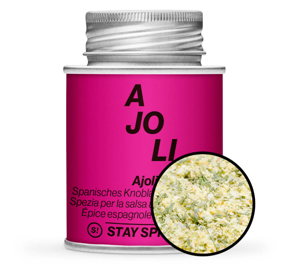 Ajoli Knoblauch-Dip - Pinke Gewürzdose mit kleiner runder Gewürz-Vorschau von STAY SPICED! bei Chefkoch-Gewürze.