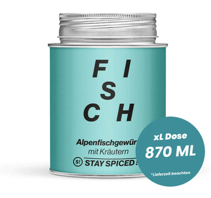 Alpenfischgewürz mit Kräutern in der grossen XL-Dose (870ml) von STAY SPICED