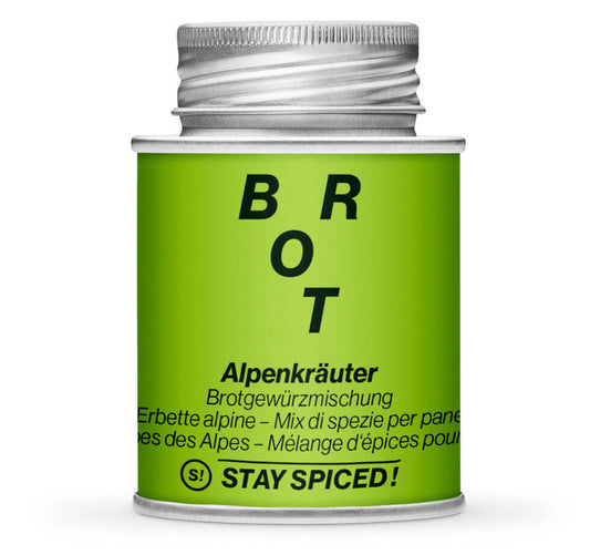 Alpenkräuter Brot Mischung - Geschlossene hellgrüne Gewürzdose von STAY SPICED