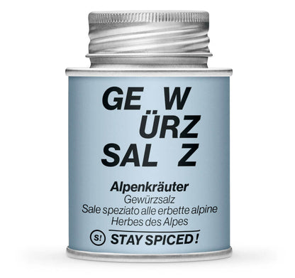 Alpenkräuter Gewürzsalz - Geschlossene hellblaue Gewürzdose von STAY SPICED