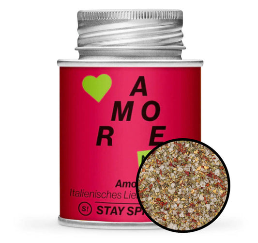 Valentinstag Gewürz Geschenkbox AMORE - Rote Gewürzdose mit kleiner runder Gewürz-Vorschau von STAY SPICED! bei Chefkoch-Gewürze.