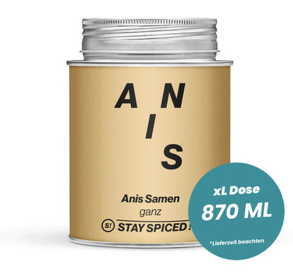 Grosse ockerfarbene XL-Dose mit Anis Samen ganz von STAY SPICED! bei Chefkoch-Gewürze