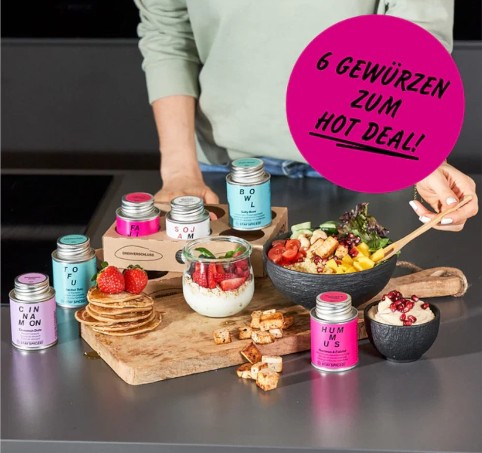 Frische und gesunde Gerichte zubereitet mit dem STAY SPICED ! Fitness Gewürze Vorteilsset im Hot Deal