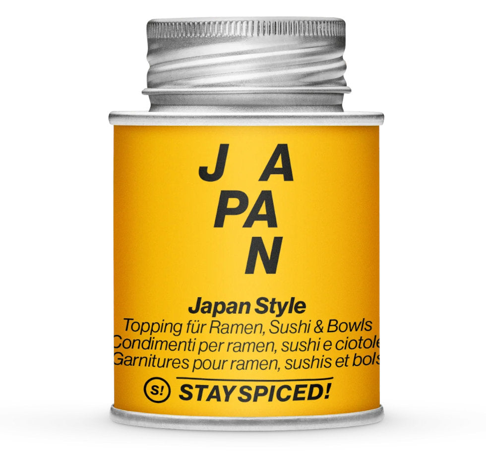 Japan Style Topping - Gelbe Gewürzdose mit kleiner runder Gewürz-Vorschau von STAY SPICED! bei Chefkoch-Gewürze
