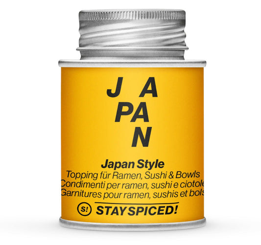 Japan Style Topping - Gelbe Gewürzdose mit kleiner runder Gewürz-Vorschau von STAY SPICED! bei Chefkoch-Gewürze