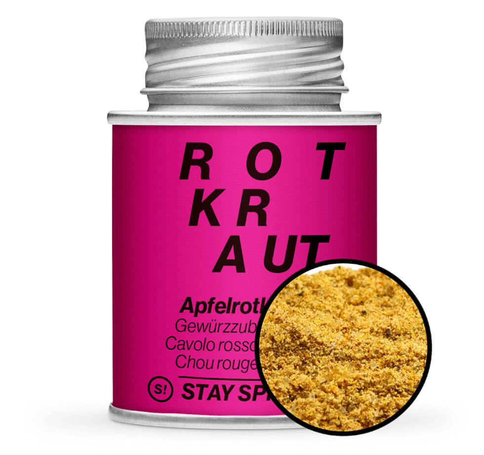 Apfelrotkraut Gewürz - Pinke Gewürzdose mit kleiner runder Gewürz-Vorschau von STAY SPICED! bei Chefkoch-Gewürze