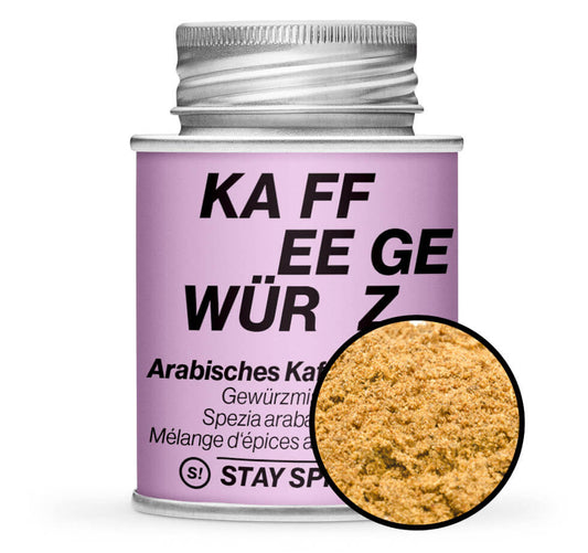 Arabisches Kaffeegewürz - Pinke Gewürzdose mit kleiner runder Gewürz-Vorschau von STAY SPICED! bei Chefkoch-Gewürze