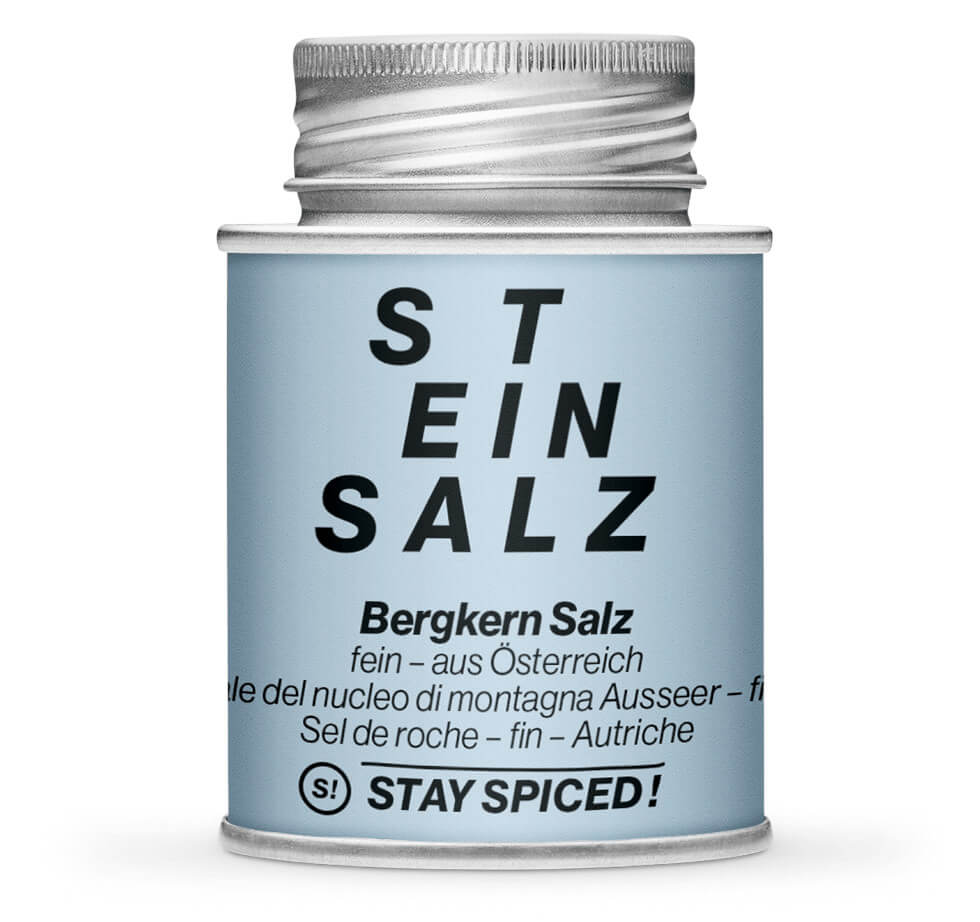 Ausseer Bergkern Salz grau-rosa, fein - Geschlossene hellblaue Gewürzdose von STAY SPICED