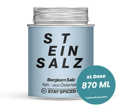 Ausseer Bergkern Salz grau-rosa, fein in der grossen XL-Dose (870ml) von STAY SPICED!