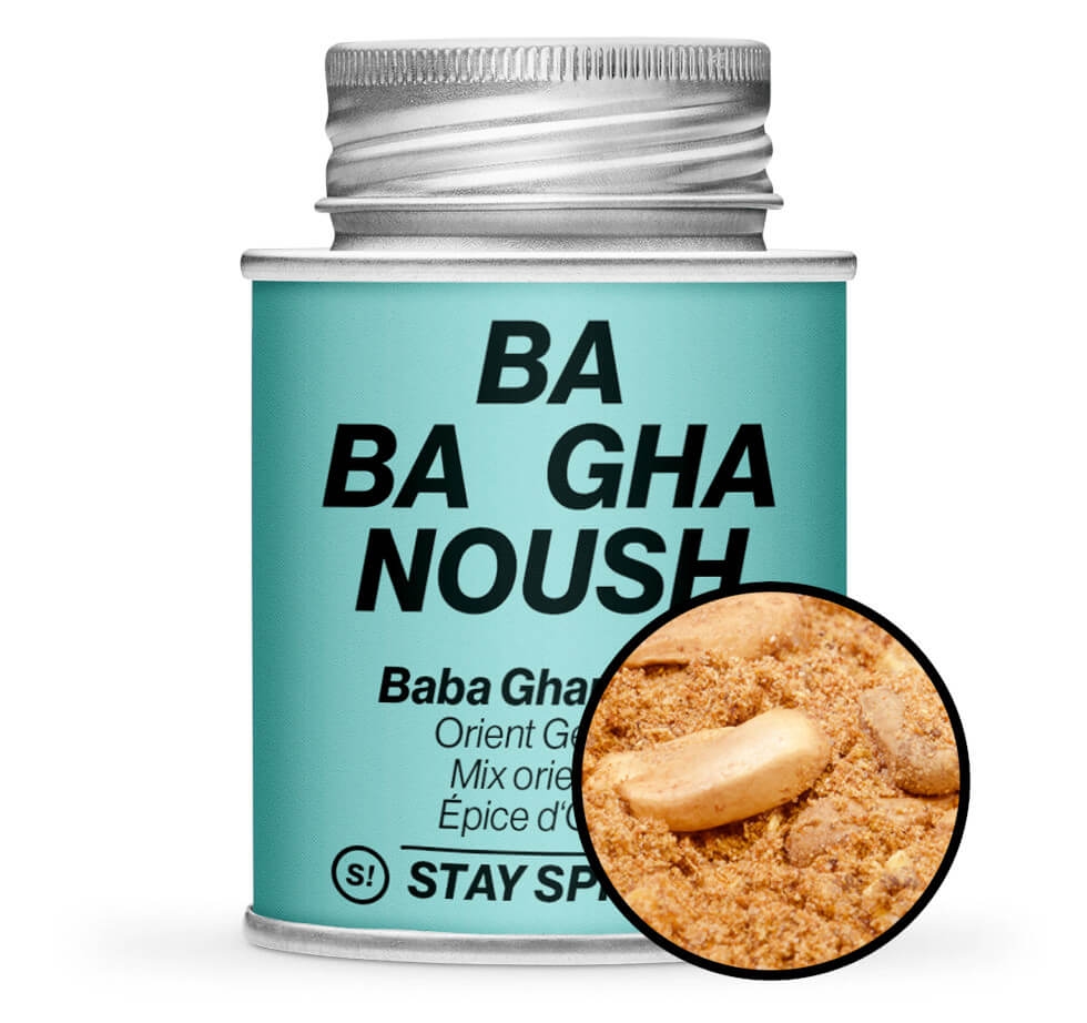 Baba Ghanoush - orientalische Mischung - Hellblaue Gewürzdose mit kleiner runder Gewürz-Vorschau von STAY SPICED ! bei Chefkoch-Gewürze