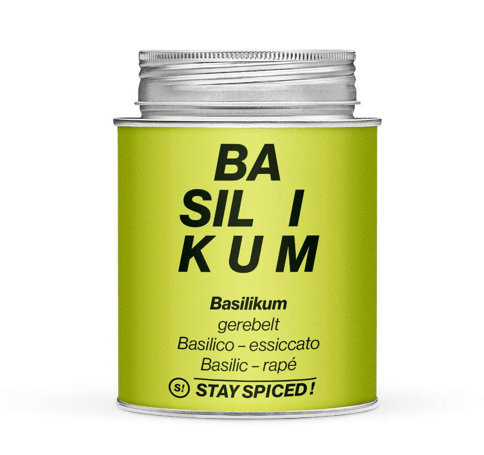 Hellgrüne Gewürzdose mit Basilikum gerebelt von STAY SPICED! bei Chefkoch-Gewürze
