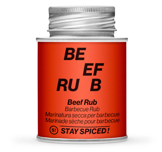Beef Barbecue Rub - Geschlossene rote Gewürzdose von STAY SPICED
