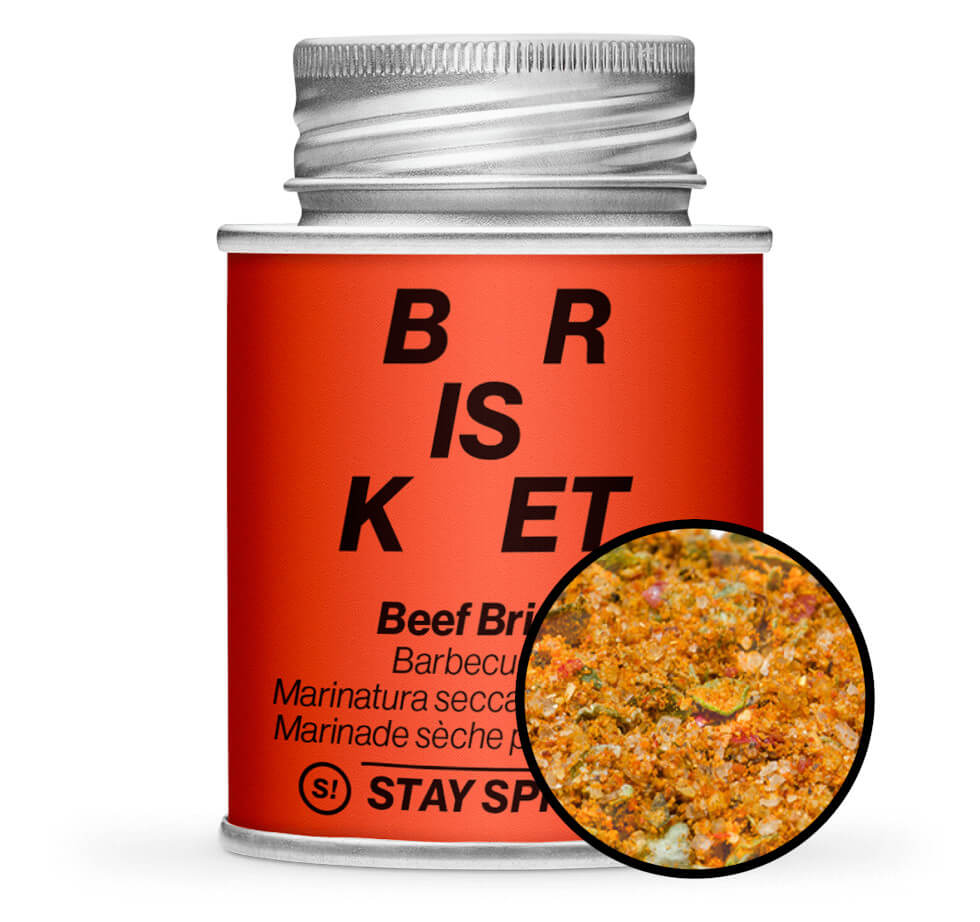 Beef Brisket - Barbecue Rub - Rote Gewürzdose mit kleiner runder Gewürz-Vorschau von STAY SPICED ! bei Chefkoch-Gewürze