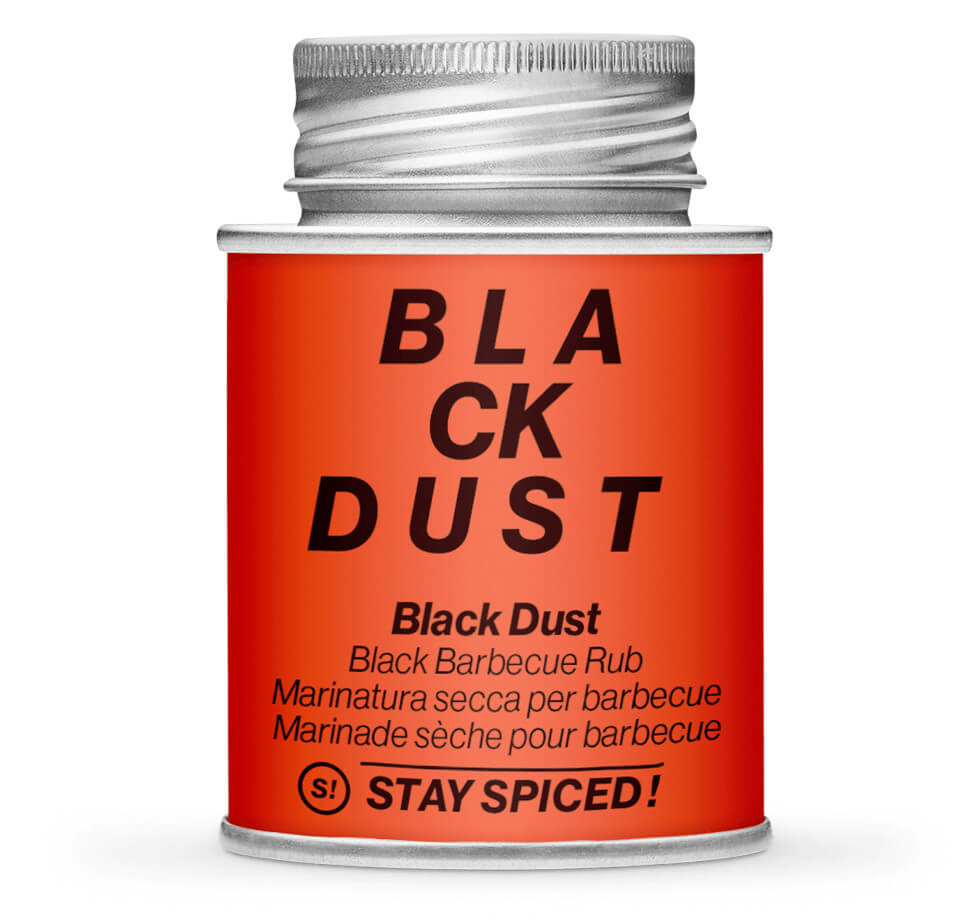 Black Dust BBQ Rub - Geschlossene orange Gewürzdose von STAY SPICED