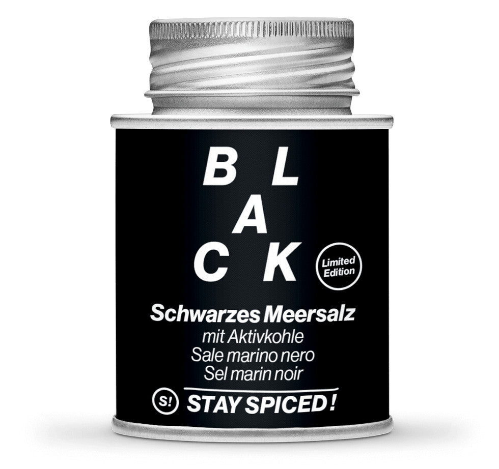Black Friday schwarzes Meersalz - Geschlossene schwarze Gewürzdose von STAY SPICED