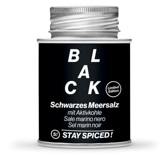 Black Friday schwarzes Meersalz - Geschlossene schwarze Gewürzdose von STAY SPICED