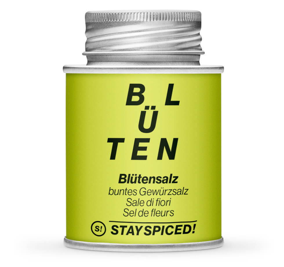 Blütensalz - Geschlossene hellgrüne Gewürzdose von STAY SPICED