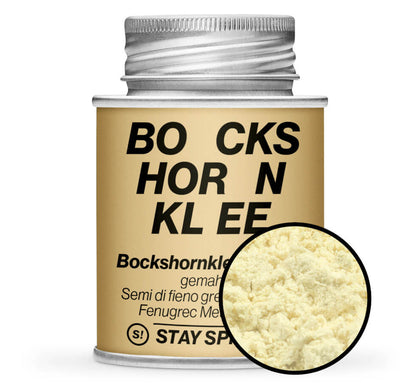 Hellbraune Gewürzdose und Detailansicht von Bockshornkleesamen gemahlen von STAY SPICED! bei Chefkoch-Gewürze