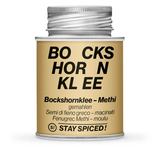 Ockerfarbene Gewürzdose mit Bockshornkleesamen gemahlen von STAY SPICED! bei Chefkoch-Gewürze